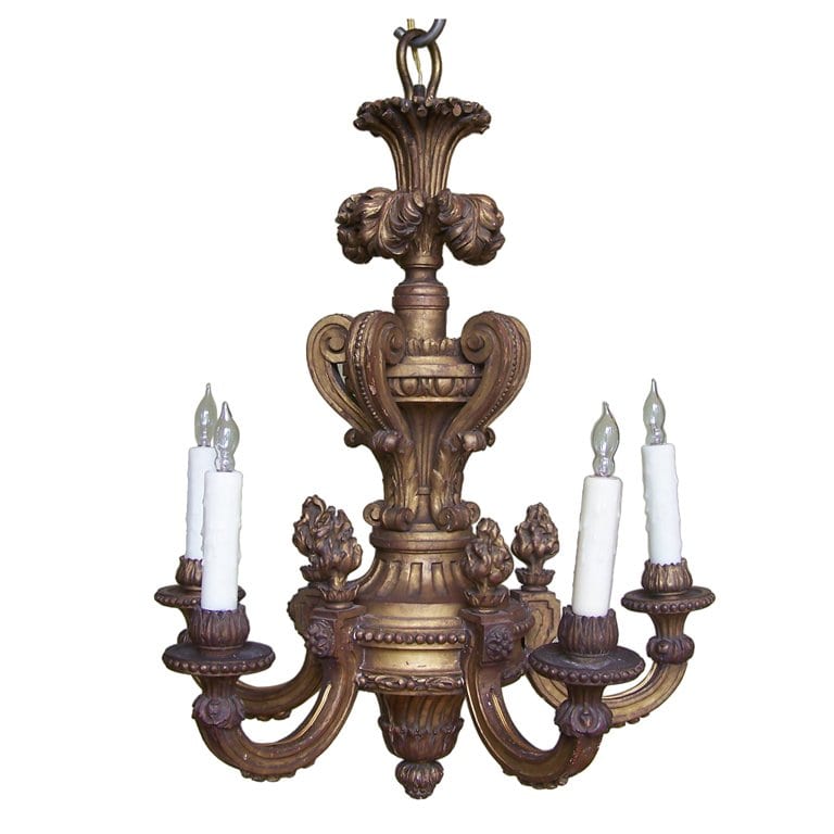 20th Century Italian Giltwood Chandelier with Flames and Plume