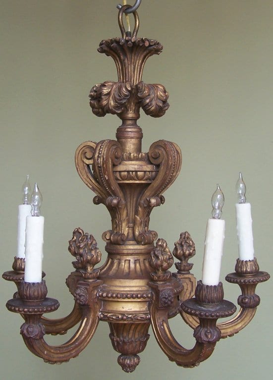 20th Century Italian Giltwood Chandelier with Flames and Plume