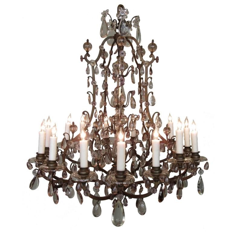 20th Century Italian Patinated Bronze, Crystal, and Amethyst Chandelier