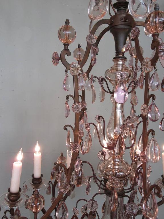 20th Century Italian Patinated Bronze, Crystal, and Amethyst Chandelier