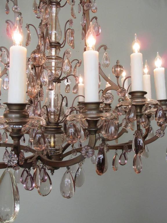 20th Century Italian Patinated Bronze, Crystal, and Amethyst Chandelier
