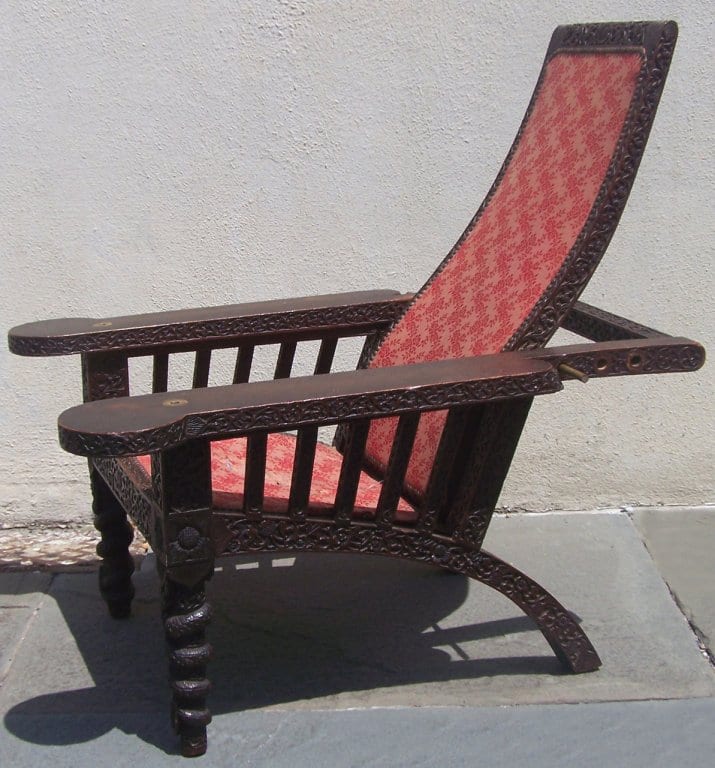 19th Century Anglo-Indian Carved and Caned Campeche Chair