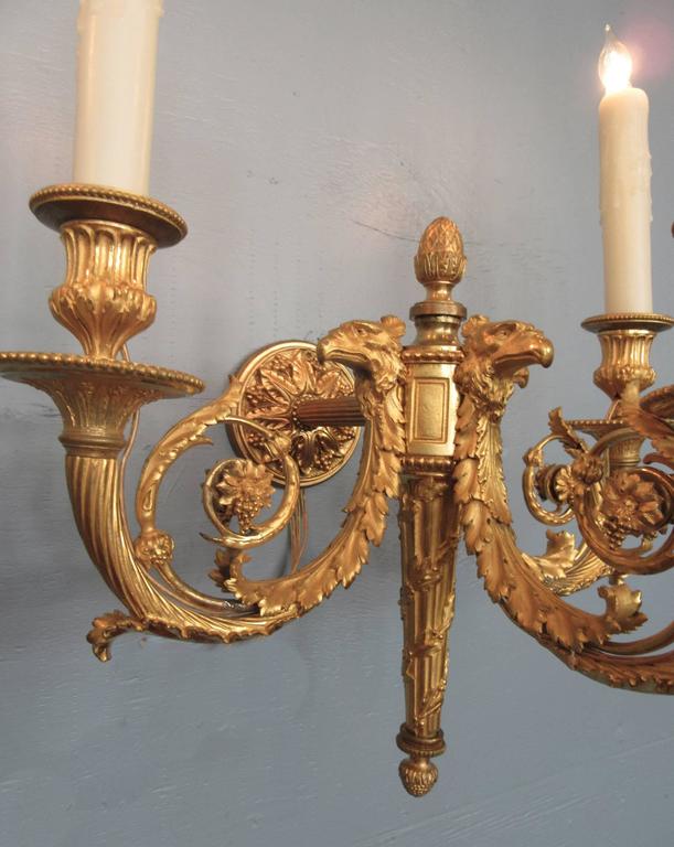 Pair of 19th Century French Empire Bronze Doré Sconces with Exceptional Casting
