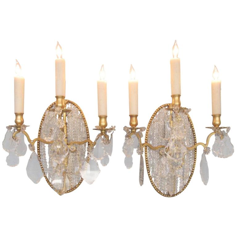 Pair of 19th Century Italian Neoclassical Crystal Medallion Back Sconces