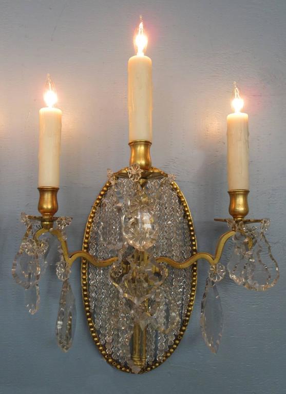 Pair of 19th Century Italian Neoclassical Crystal Medallion Back Sconces