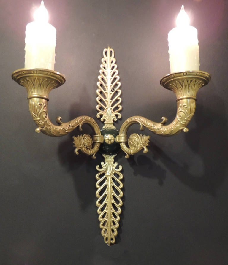 Pair of 19th Century French Bronze Empire Sconces