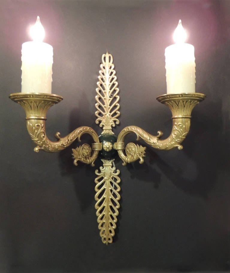 Pair of 19th Century French Bronze Empire Sconces