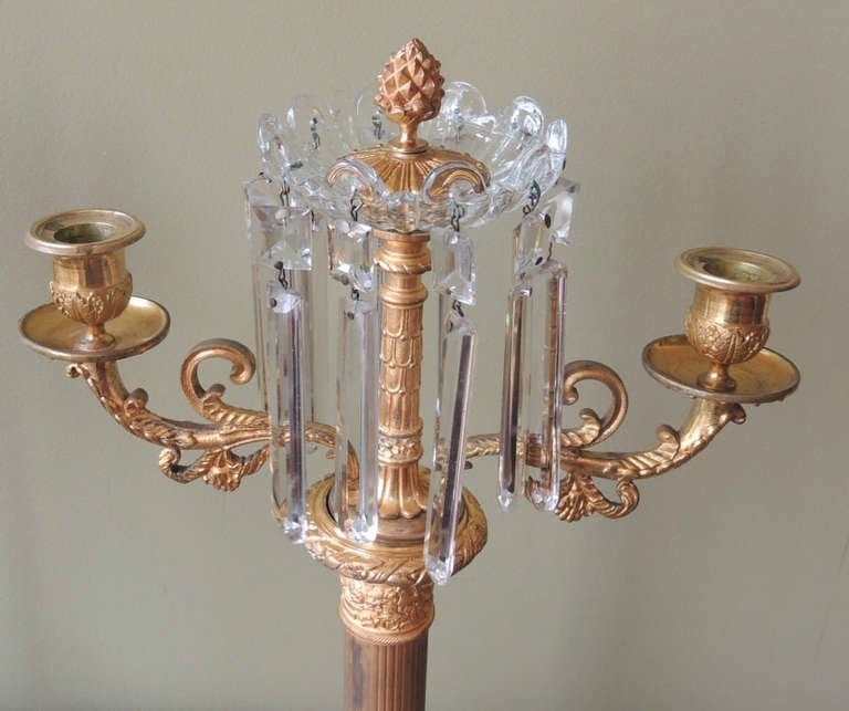 Pair of 19th Century French Crystal and Bronze Doré Candelabras
