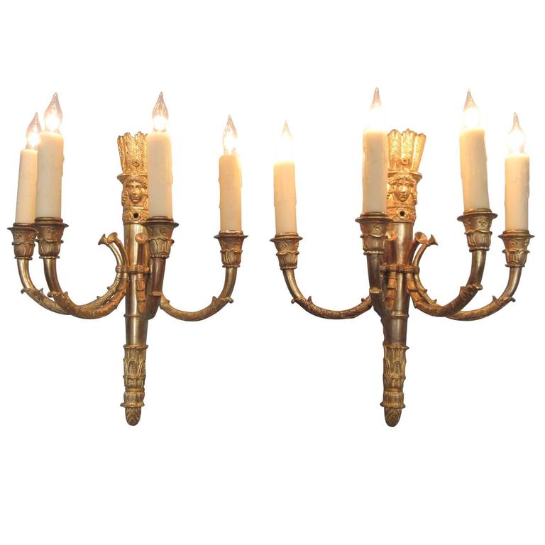 Pair of 19th Century French Empire Bronze Sconces