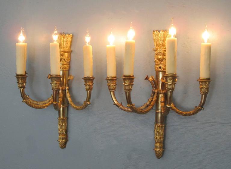 Pair of 19th Century French Empire Bronze Sconces