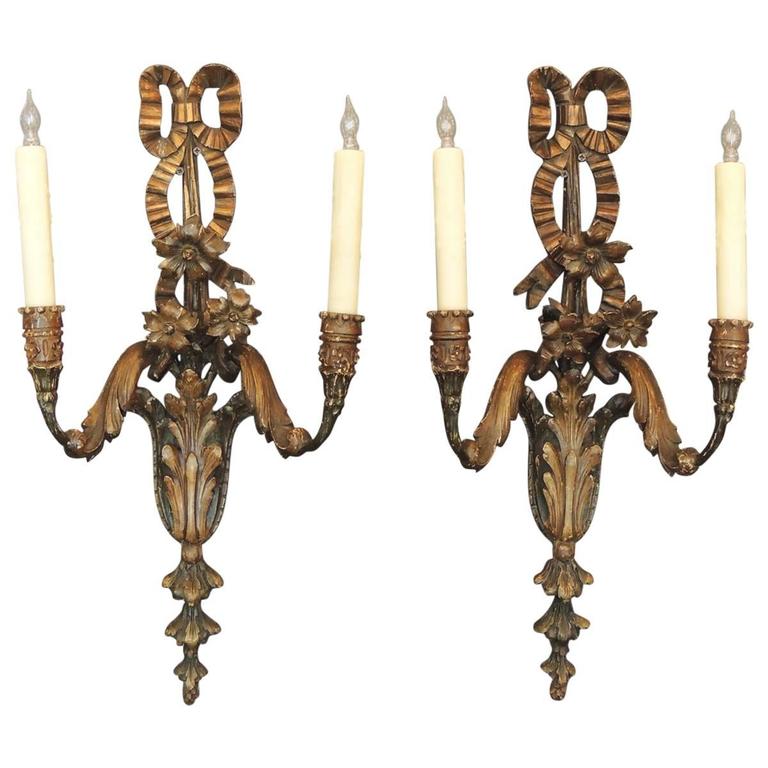 Pair of 20th Century Italian Carved Wood Sconces