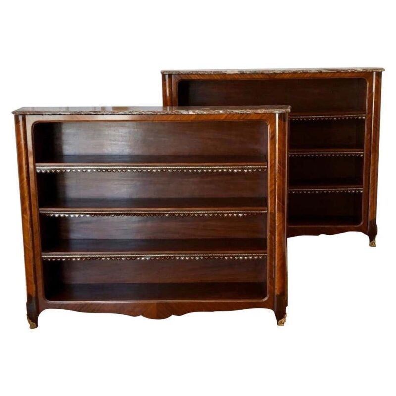 Pair of 19th Century French Louis XV Style Marble Top Bibliotheques / Bookcases