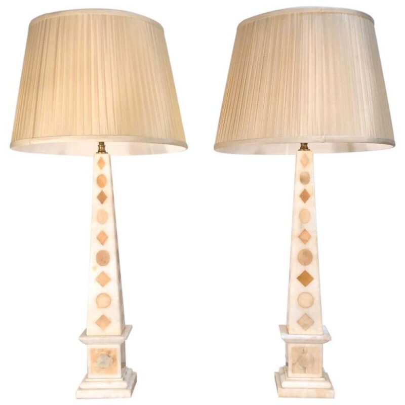 20th Century Grand Tour Design Pair of French Marble Obelisk Lamps