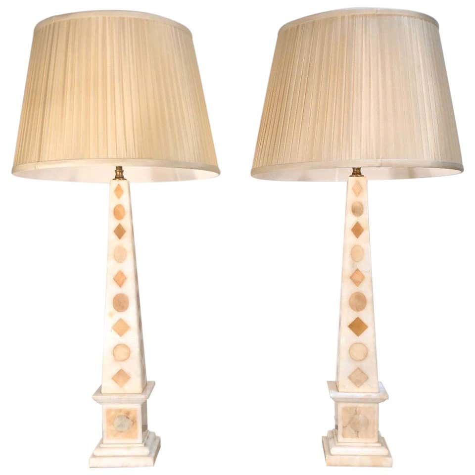 20th Century Grand Tour Design Pair of French Marble Obelisk Lamps
