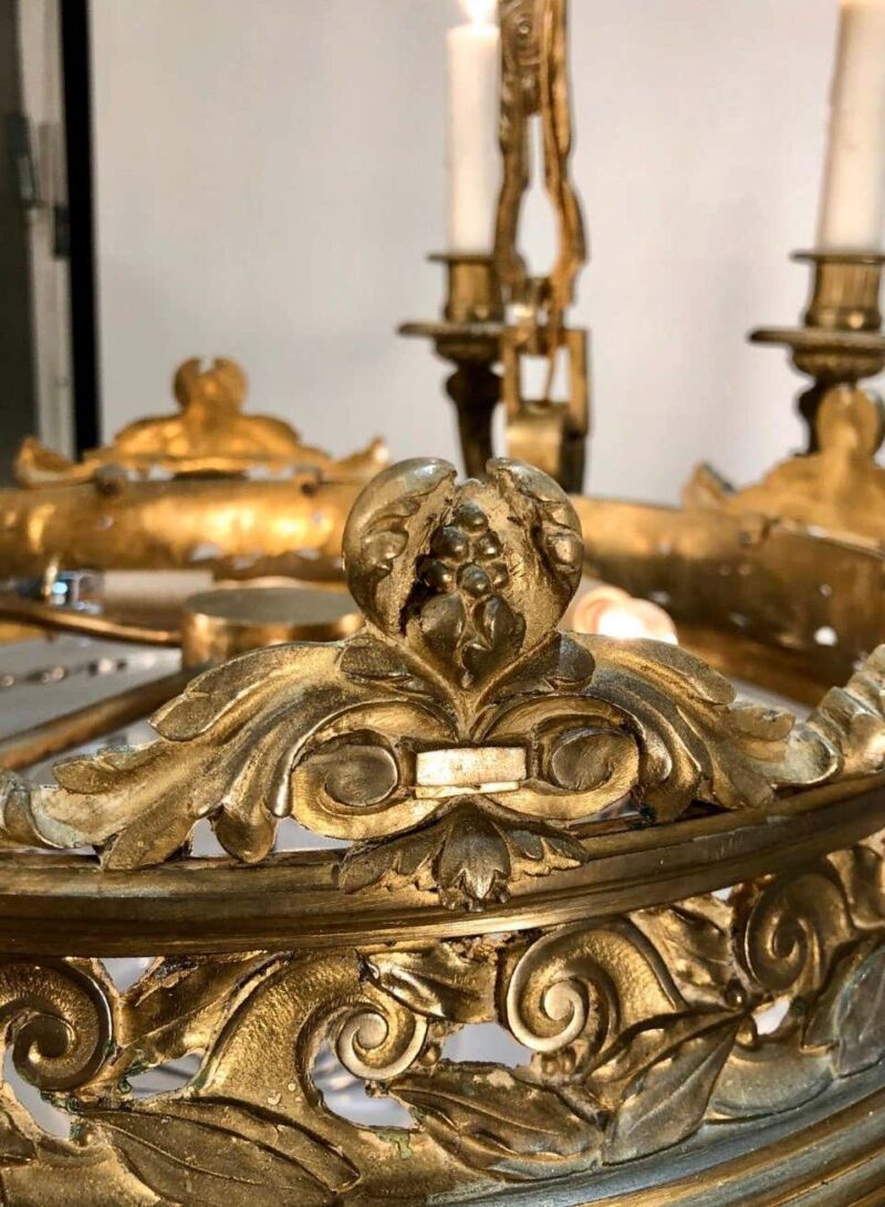 French Louis XV Style Bronze and Crystal Bowl Chanderlier, Early 20th Century - Image 6