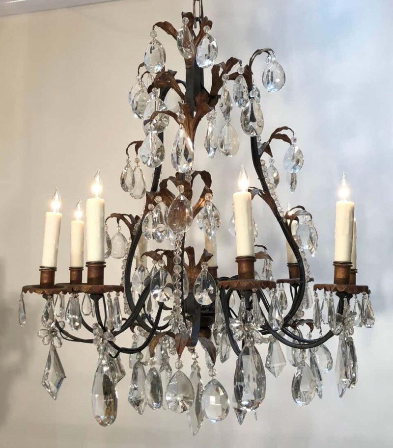 19th Century French Louis XV Style Chinoiserie Iron and Crystal Chandelier - Image 8