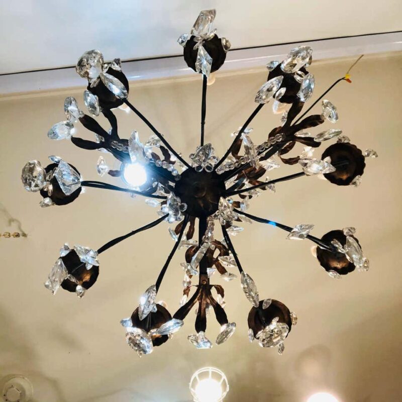 19th Century French Louis XV Style Chinoiserie Iron and Crystal Chandelier - Image 10