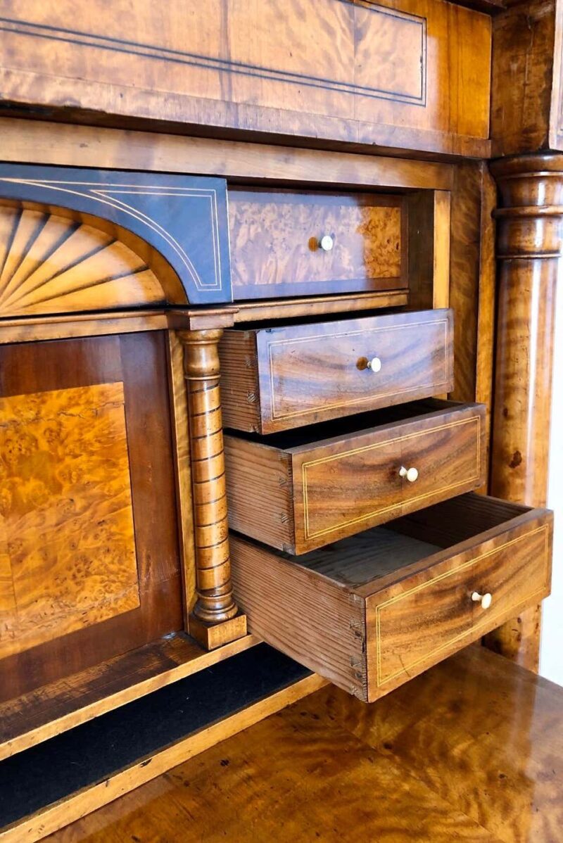 German Birchroot Biedermeier Abbatant With Architectural Pediment - Image 9