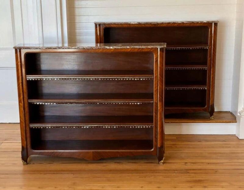 Pair of 19th Century French Louis XV Style Marble Top Bibliotheques / Bookcases - Image 2