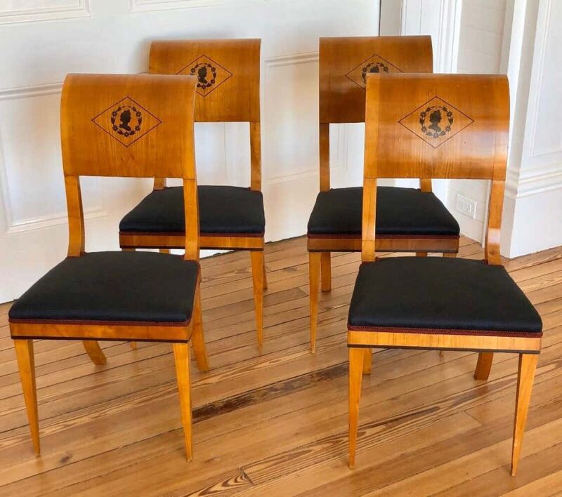 Set of 4 Austrian Scrolled Back Side Chairs with Ebony Inlaid Silhouettes - Image 2