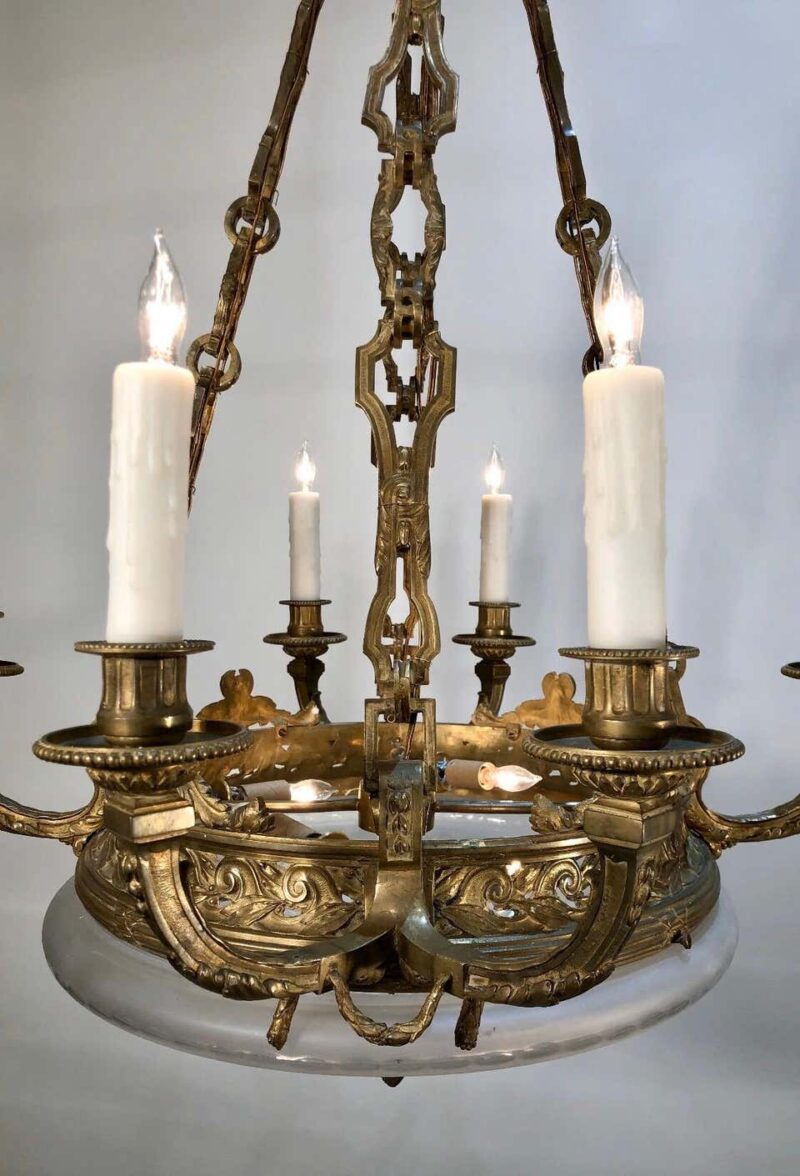 French Louis XV Style Bronze and Crystal Bowl Chanderlier, Early 20th Century - Image 2