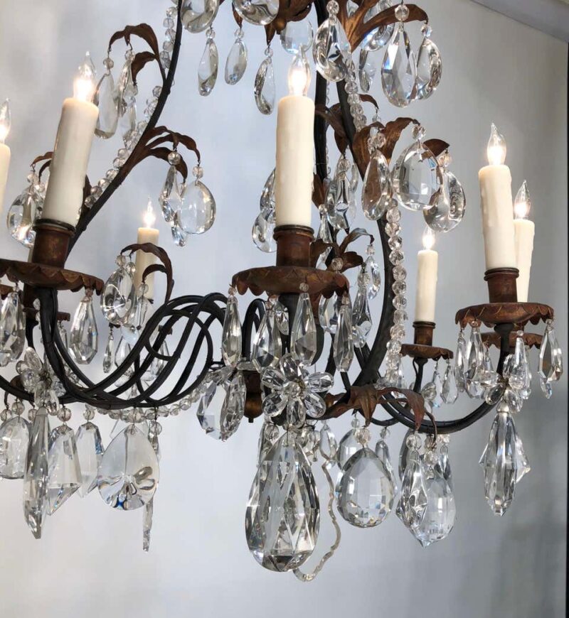 19th Century French Louis XV Style Chinoiserie Iron and Crystal Chandelier - Image 3
