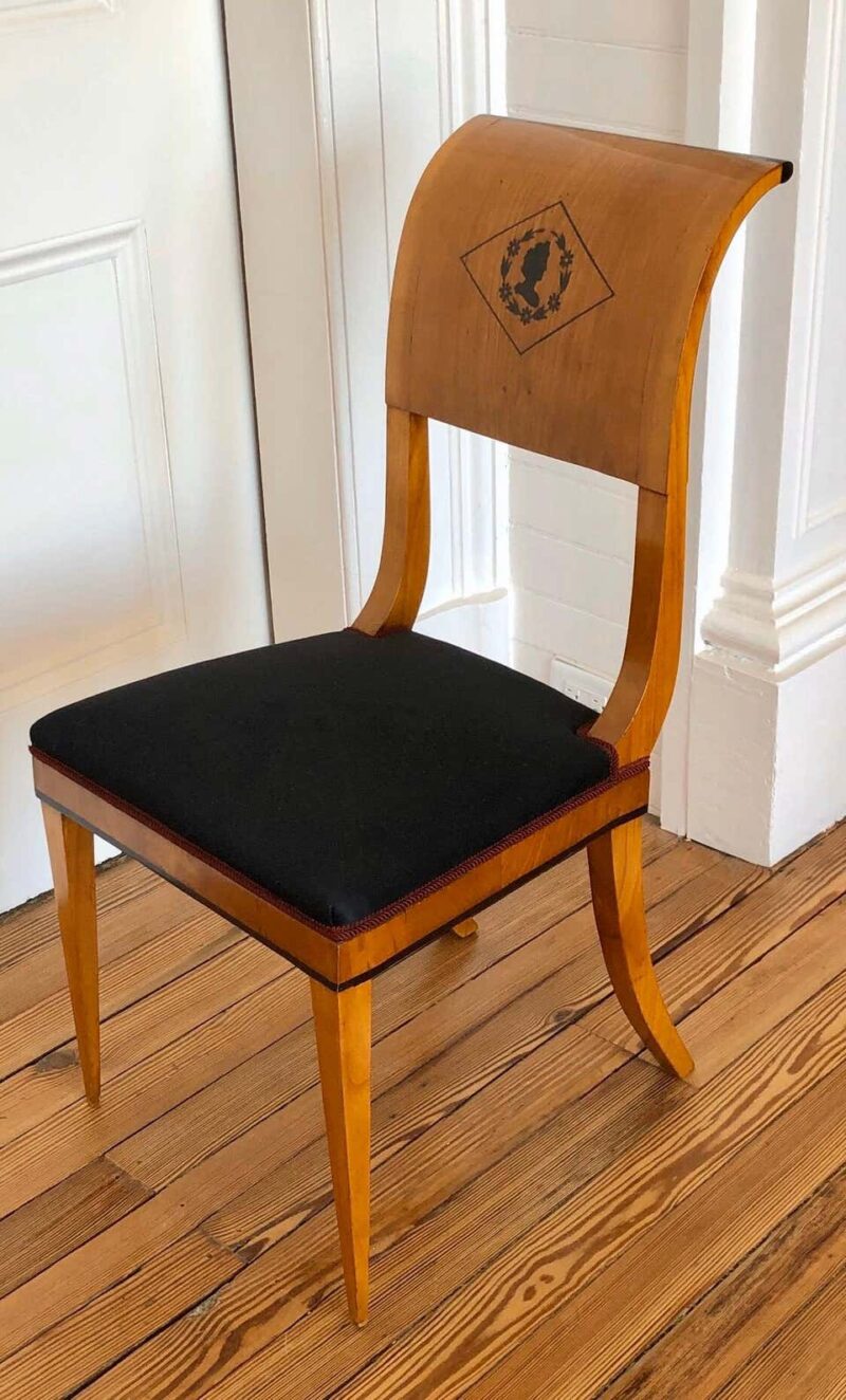 Set of 4 Austrian Scrolled Back Side Chairs with Ebony Inlaid Silhouettes - Image 4