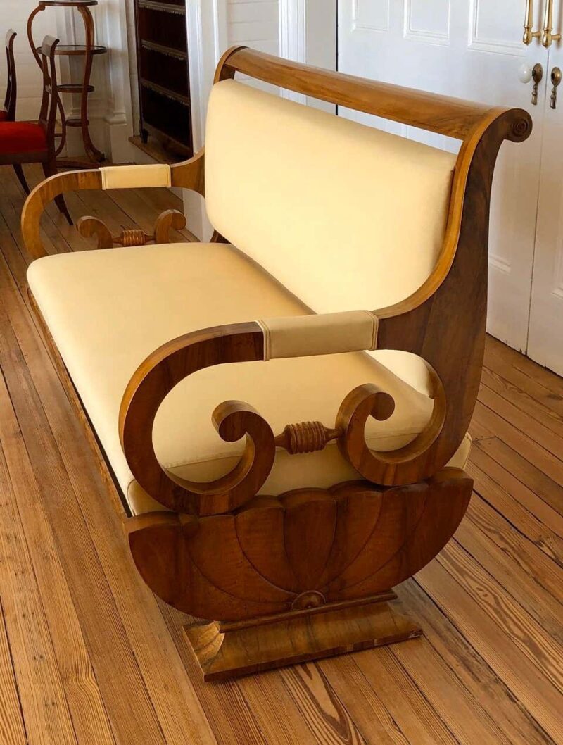 Vienna Biedermeier Sofa with Carved Scalloped Arms - Image 3
