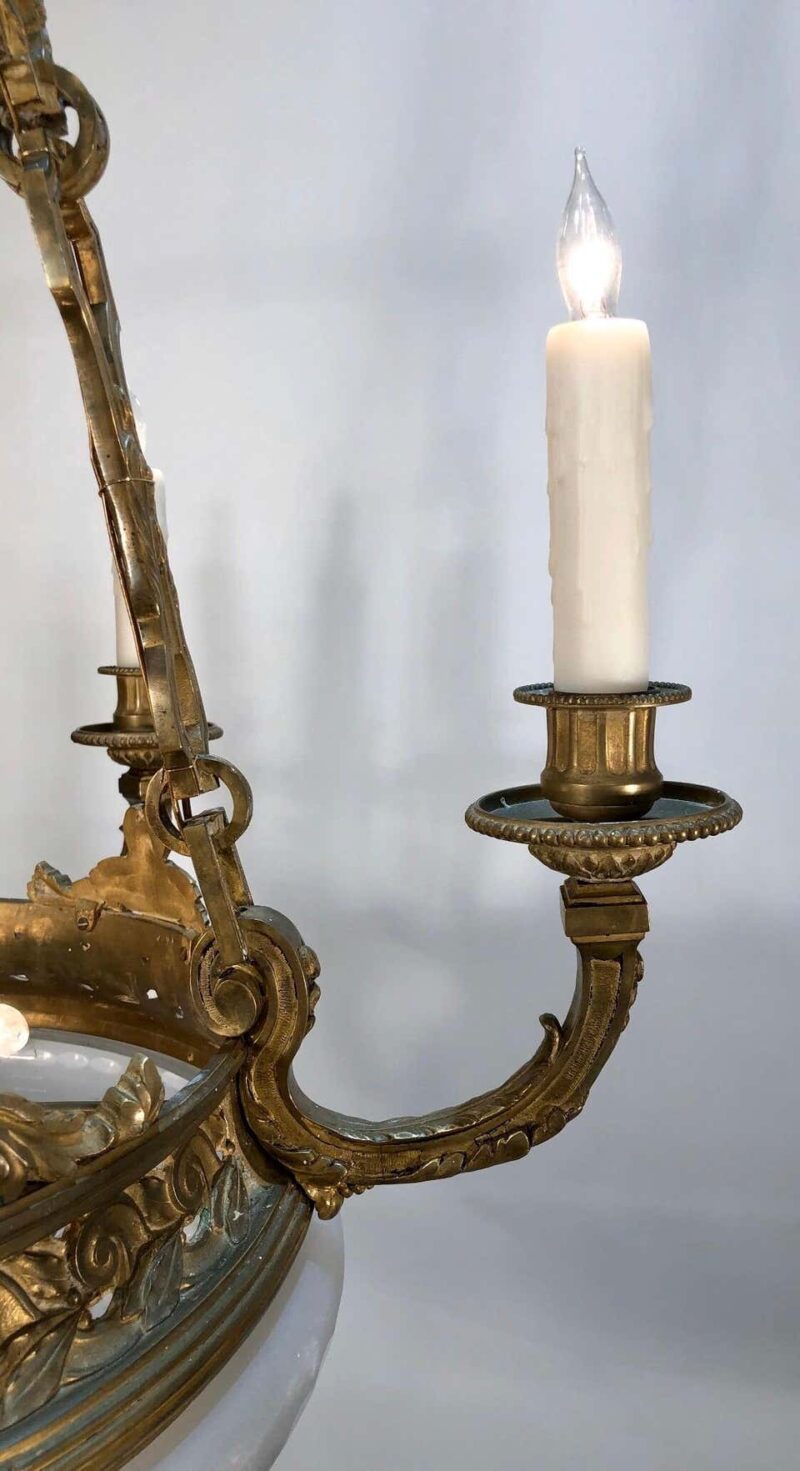 French Louis XV Style Bronze and Crystal Bowl Chanderlier, Early 20th Century - Image 3