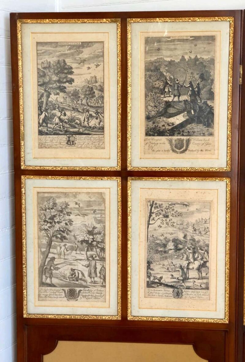 Set of 24 Engravings by Richard Blome Framed in Pair of Regency Screens - Image 5