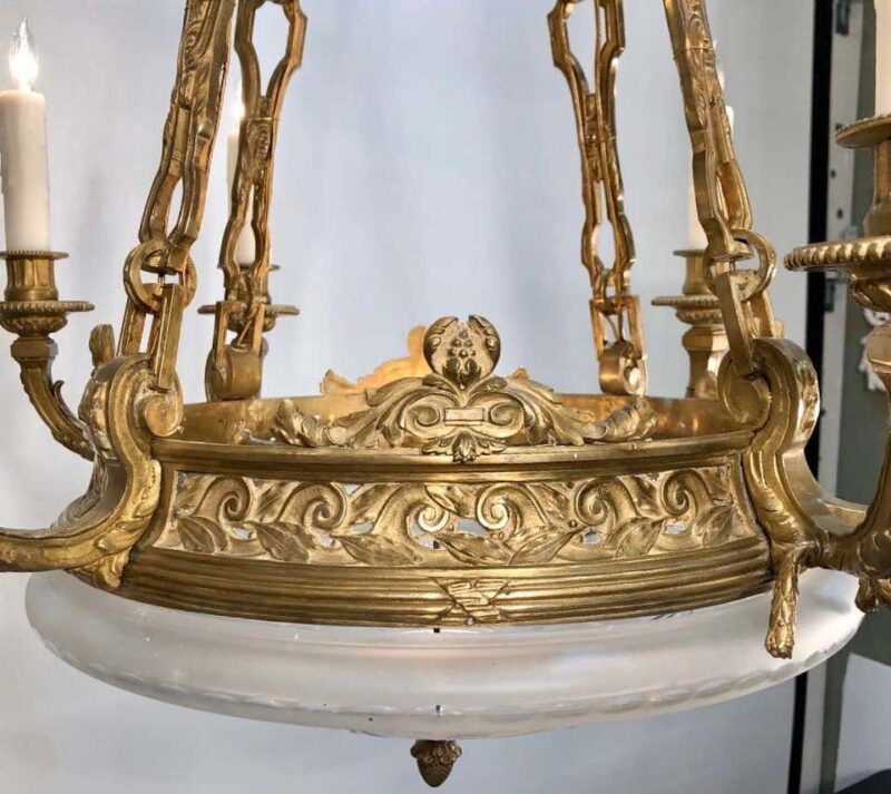 French Louis XV Style Bronze and Crystal Bowl Chanderlier, Early 20th Century - Image 4
