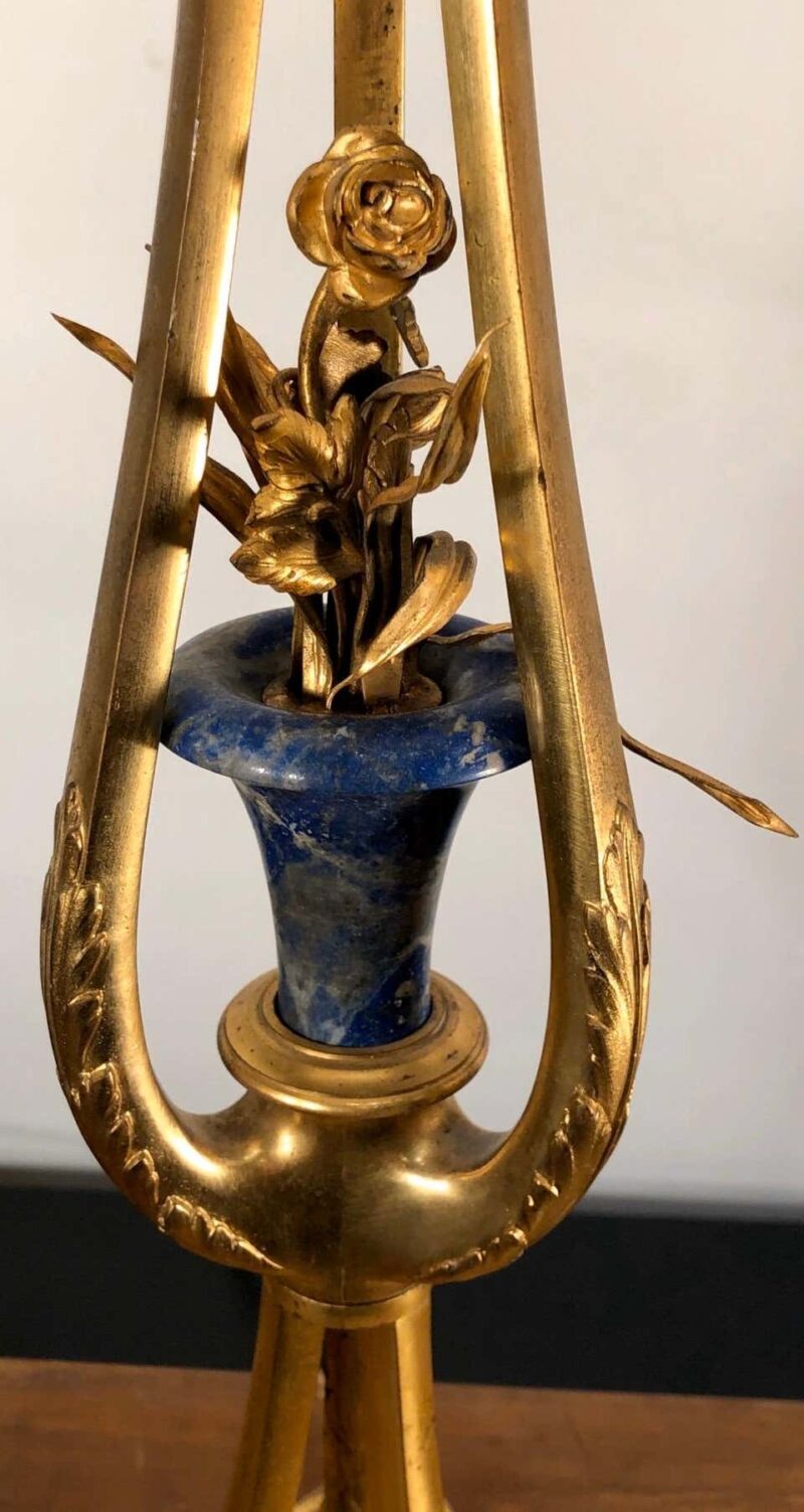 19th Century Pair of French Bronze Doré and Lapis Lamps with Eagle Heads - Image 5