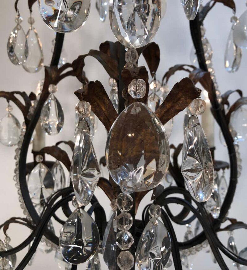 19th Century French Louis XV Style Chinoiserie Iron and Crystal Chandelier - Image 4