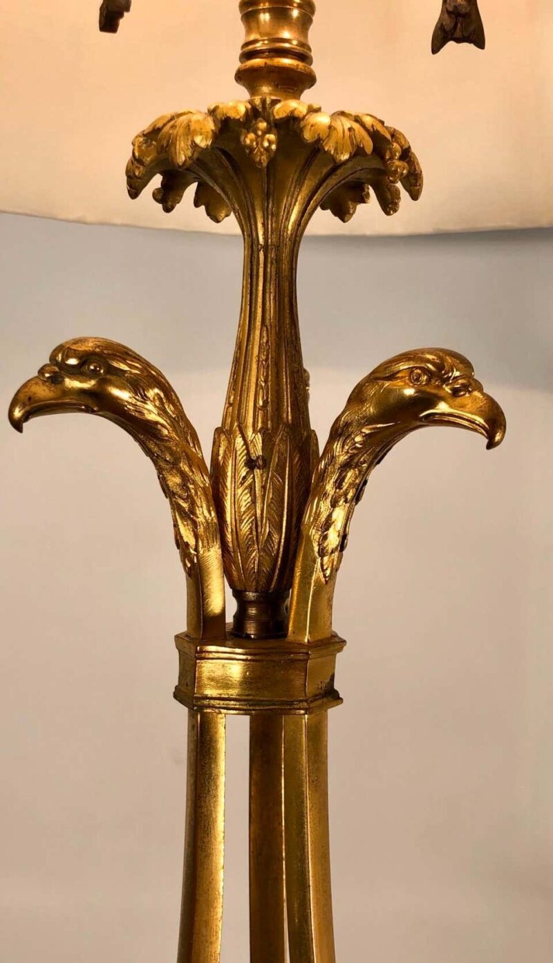 19th Century Pair of French Bronze Doré and Lapis Lamps with Eagle Heads - Image 6