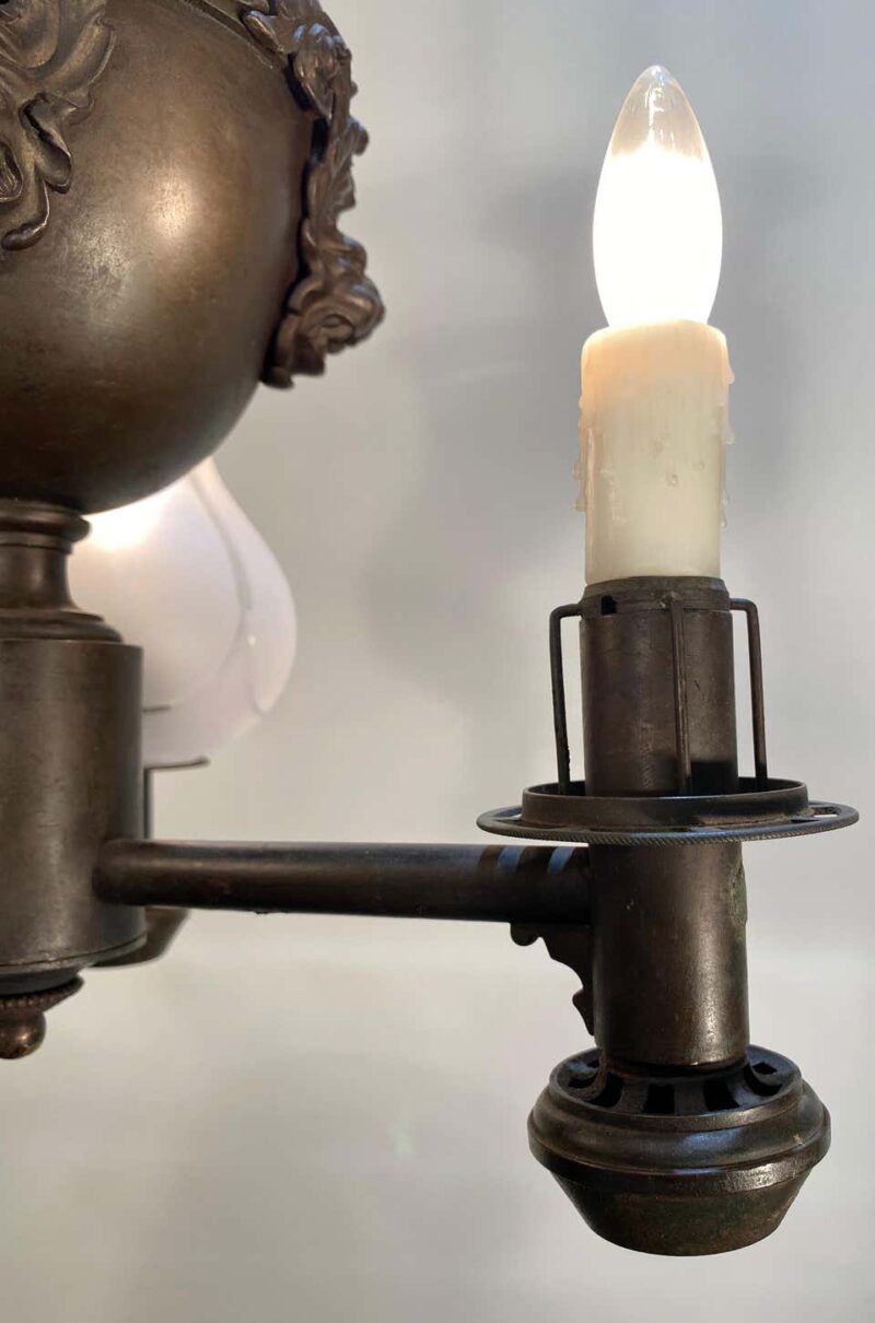English Regency Bronze Argand Chandelier with Neoclassical Lion Mask - Image 7