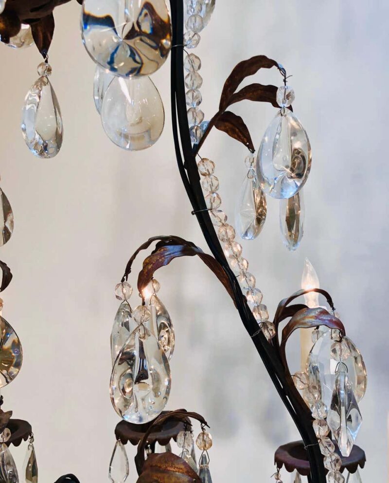 19th Century French Louis XV Style Chinoiserie Iron and Crystal Chandelier - Image 6