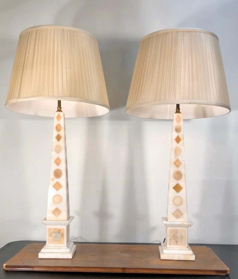 20th Century Grand Tour Design Pair of French Marble Obelisk Lamps - Image 7