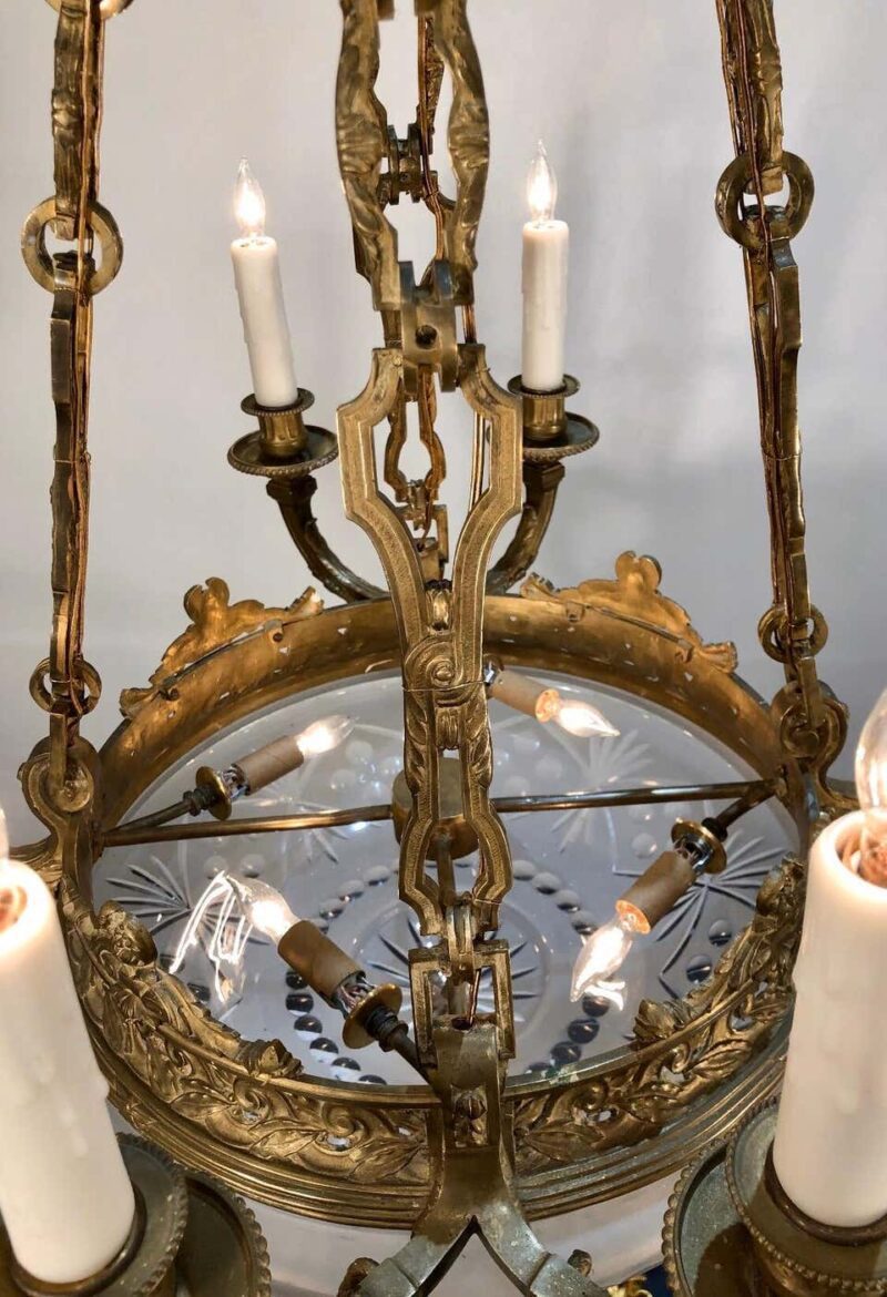 French Louis XV Style Bronze and Crystal Bowl Chanderlier, Early 20th Century - Image 5