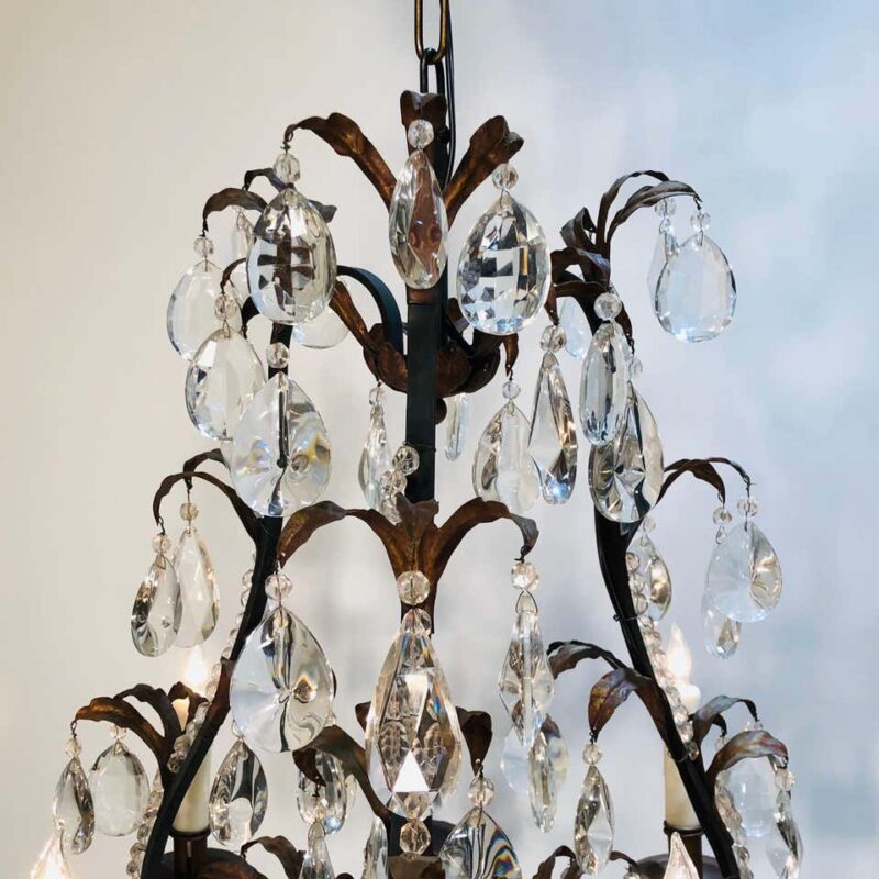 19th Century French Louis XV Style Chinoiserie Iron and Crystal Chandelier - Image 7
