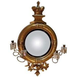 19th Century English Regency Convex Looking Glass with Girandole Arms