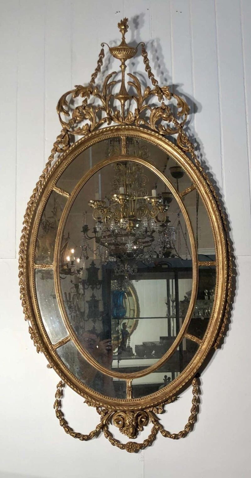 18th Century Adam Oval Patera Gilt Mirror - Image 8