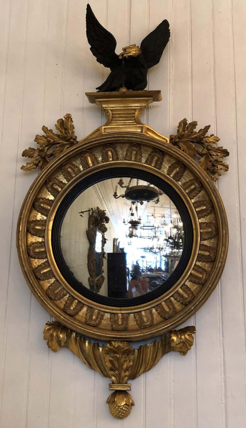 19th Century Regency Gilt and Ebonized Convex Mirror - Image 2