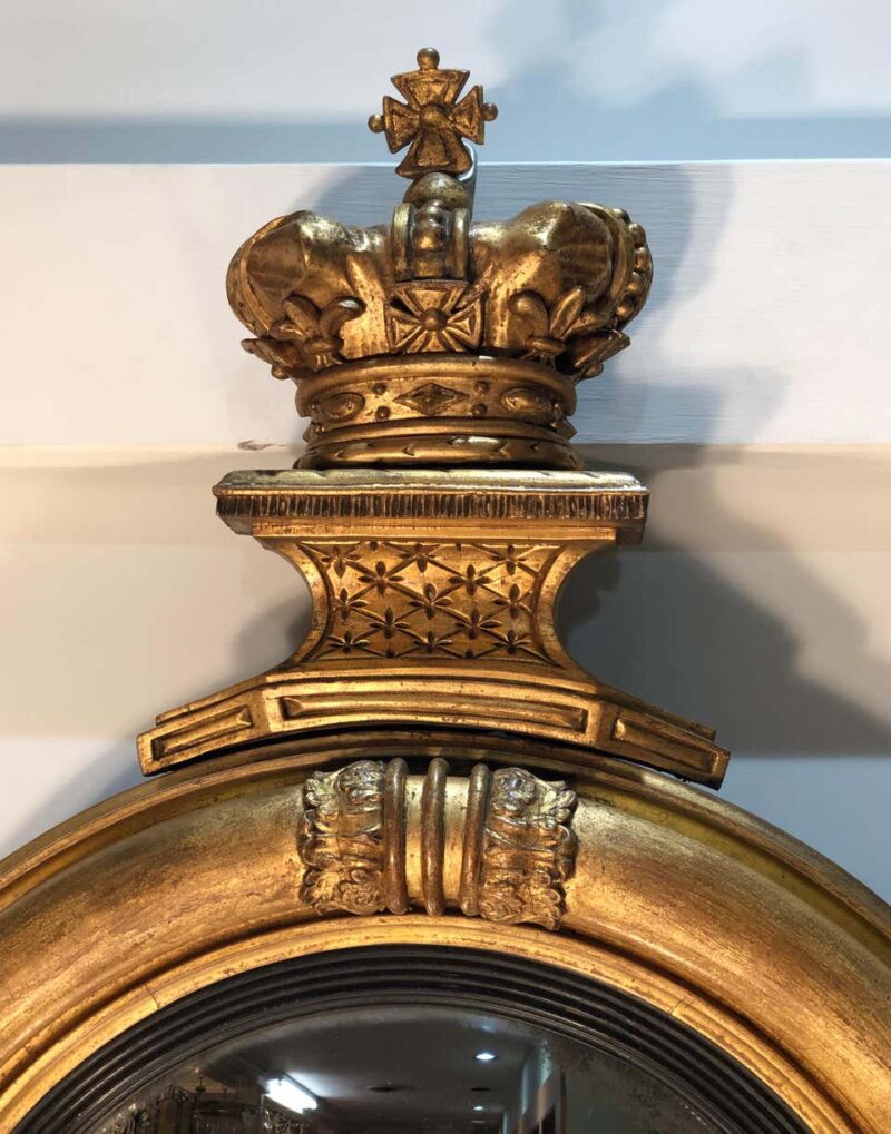 19th Century English Regency Convex Looking Glass with Girandole Arms - Image 2