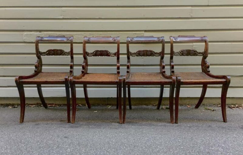 Early 19th Century Set of Four Regency Faux Grained Painted Cane Set Chairs - Image 2