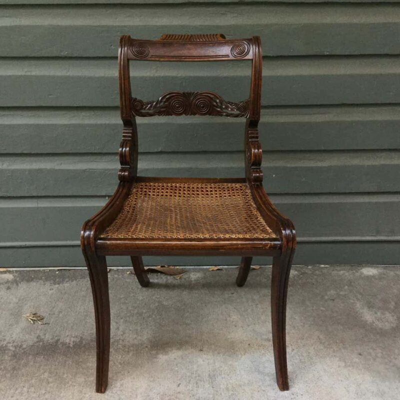 Early 19th Century Set of Four Regency Faux Grained Painted Cane Set Chairs - Image 3