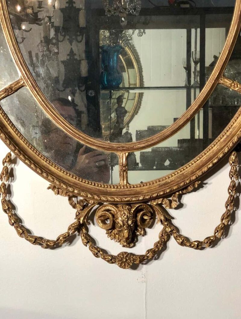 18th Century Adam Oval Patera Gilt Mirror - Image 5