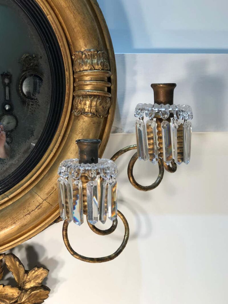 19th Century English Regency Convex Looking Glass with Girandole Arms - Image 6
