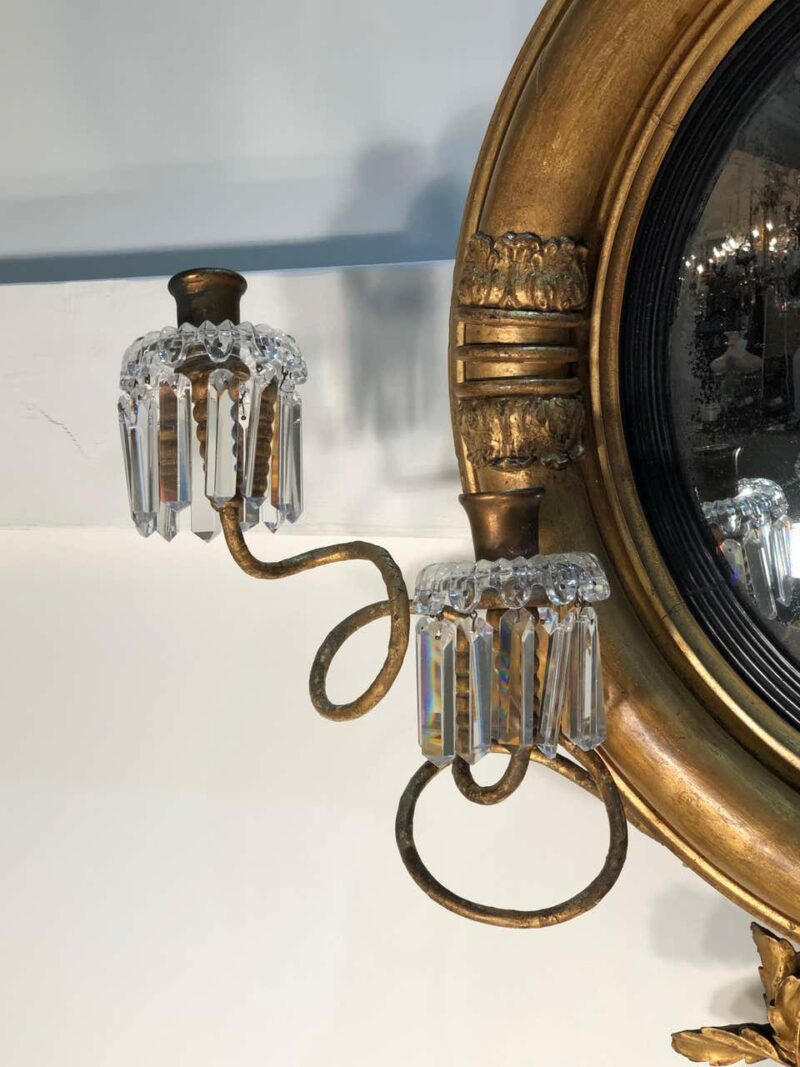 19th Century English Regency Convex Looking Glass with Girandole Arms - Image 7