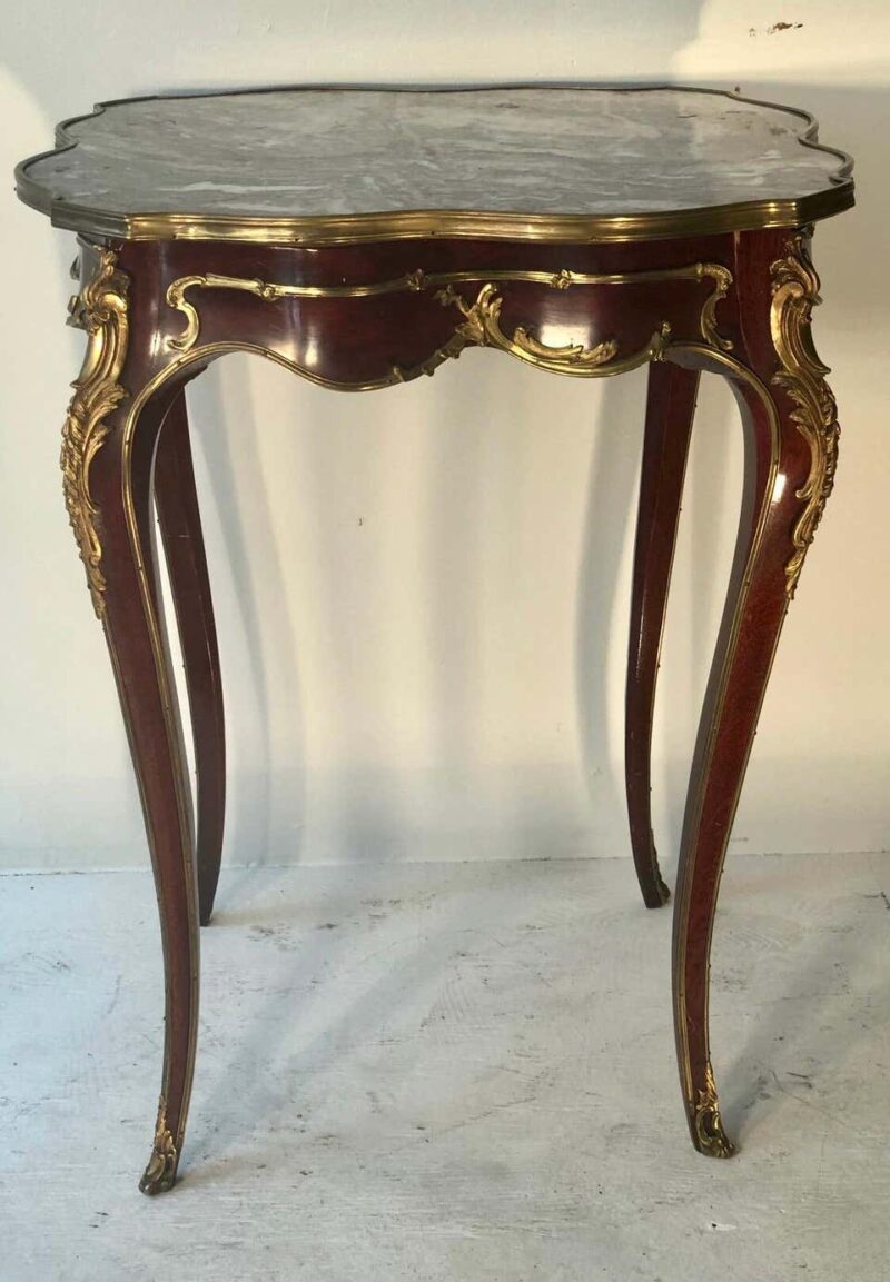 Louis XV-Style Ormolu-Mounted Mahogany and Marble-Top Side Table - Image 2