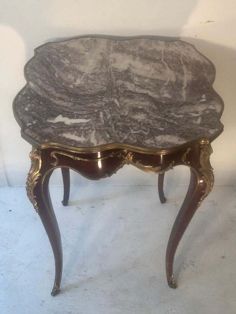 Louis XV-Style Ormolu-Mounted Mahogany and Marble-Top Side Table - Image 3